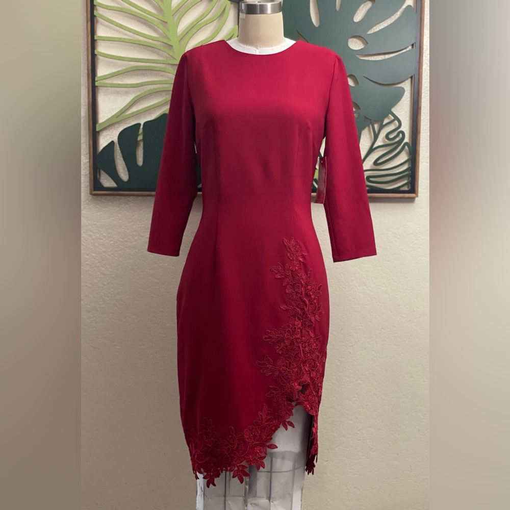 Little Mistress Red dress with flower embroidery NWT